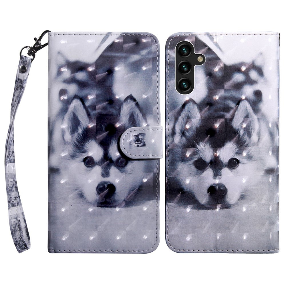 Samsung Galaxy A14 5G / A14 4G PU-läderfodral med 3D-mönstertryck och plånboksfodral med handledsrem