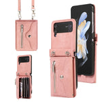 For Samsung Galaxy Z Flip4 5G Case PU Leather + TPU RFID Blocking Card Slots Phone Cover with 2 Straps