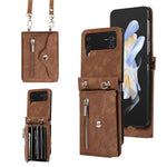 For Samsung Galaxy Z Flip4 5G Case PU Leather + TPU RFID Blocking Card Slots Phone Cover with 2 Straps