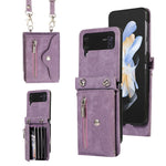 For Samsung Galaxy Z Flip4 5G Case PU Leather + TPU RFID Blocking Card Slots Phone Cover with 2 Straps