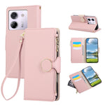 For Xiaomi Poco M7 Pro 5G Case Zipper Wallet Leather Phone Cover with Wrist Strap