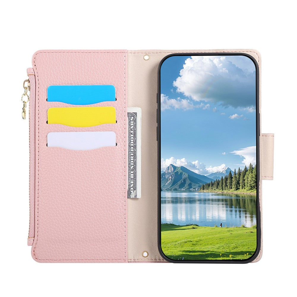 For Xiaomi Poco M7 Pro 5G Case Zipper Wallet Leather Phone Cover with Wrist Strap