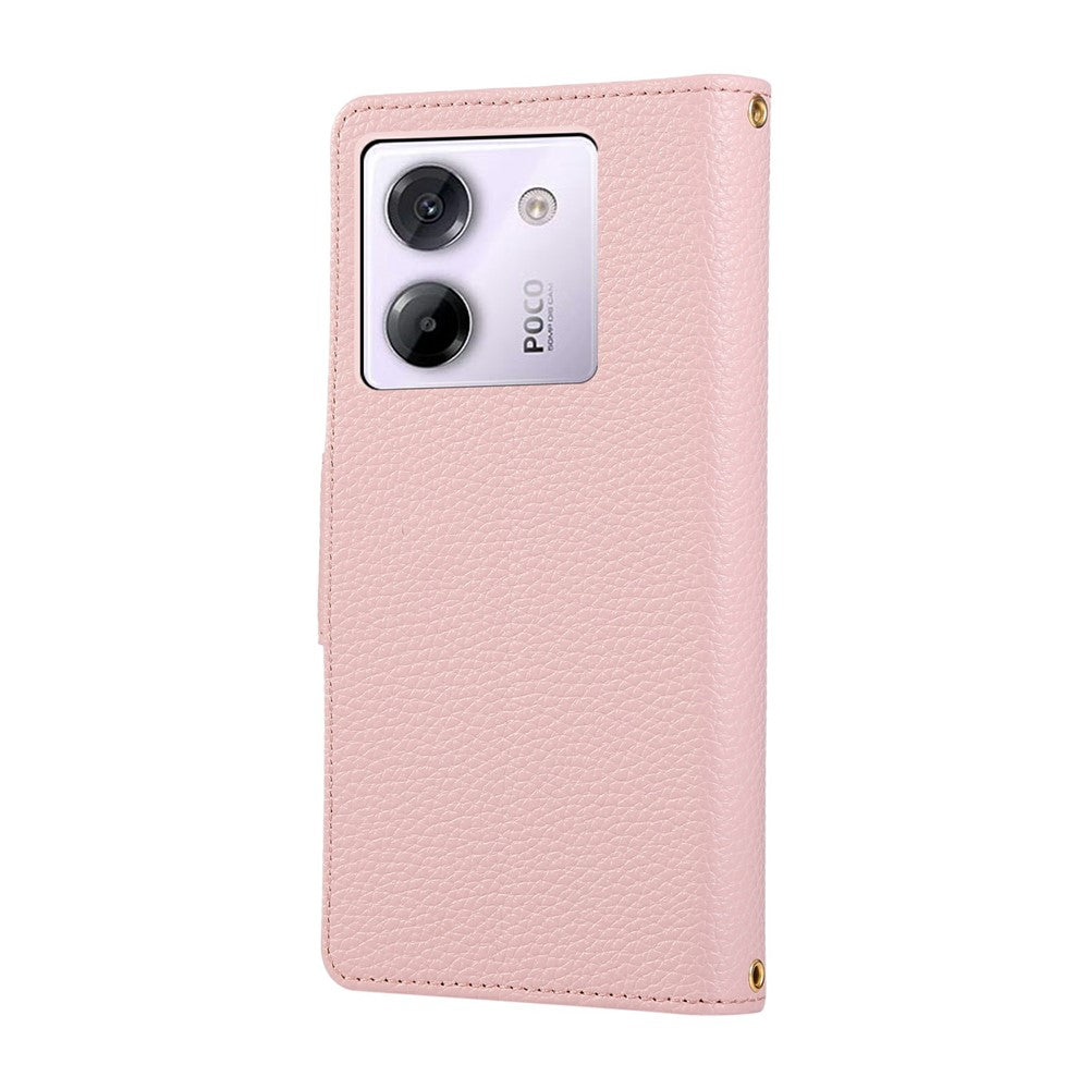 For Xiaomi Poco M7 Pro 5G Case Zipper Wallet Leather Phone Cover with Wrist Strap
