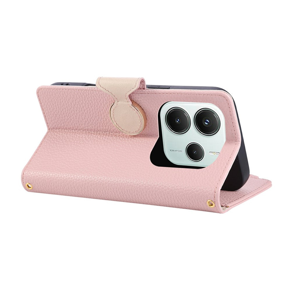 For Xiaomi Redmi Note 14 4G (164.84mm) Case Zipper Wallet Leather Phone Cover with Wrist Strap