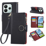 For Xiaomi Redmi Note 14 4G (164.84mm) Case Zipper Wallet Leather Phone Cover with Wrist Strap