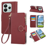 For Xiaomi Redmi Note 14 4G (164.84mm) Case Zipper Wallet Leather Phone Cover with Wrist Strap