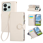 For Xiaomi Redmi Note 14 4G (164.84mm) Case Zipper Wallet Leather Phone Cover with Wrist Strap