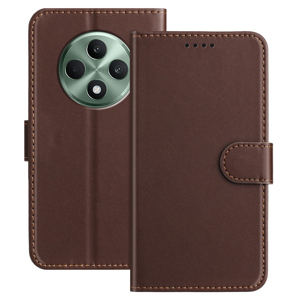Til Oppo Reno12 F 4G / Oppo Reno12 FS 5G / Oppo Reno12 F 5G læderetui pung stander ensfarvet anti-drop telefoncover