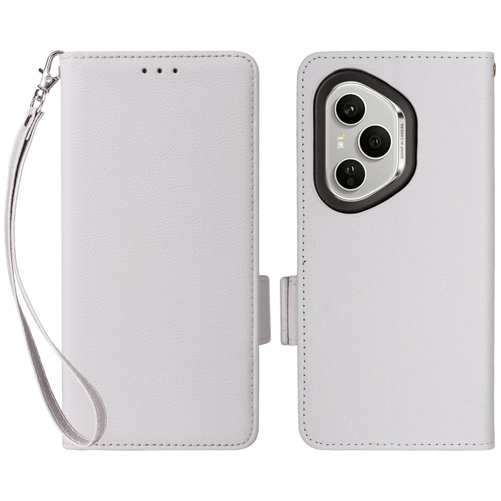 For Honor 400 Pro 5G (Global) Case with Wrist Strap Litchi Texture PU Leather Wallet Phone Cover
