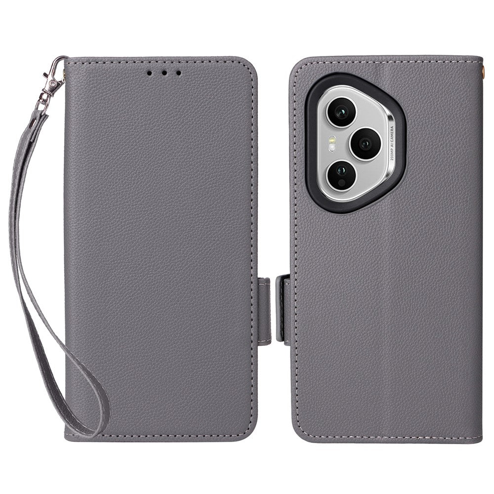 For Honor 400 Pro 5G (Global) Case with Wrist Strap Litchi Texture PU Leather Wallet Phone Cover