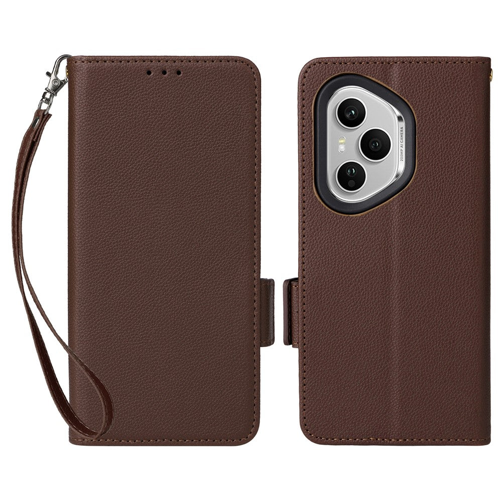 For Honor 400 Pro 5G (Global) Case with Wrist Strap Litchi Texture PU Leather Wallet Phone Cover