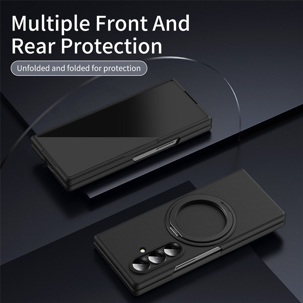 For Samsung Galaxy Z Fold7 5G Magnetic Case Ring Kickstand Hard PC Cover with Tempered Glass Screen Film