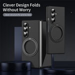 For Samsung Galaxy Z Fold7 5G Magnetic Case Ring Kickstand Hard PC Cover with Tempered Glass Screen Film
