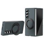 For Samsung Galaxy Z Fold7 5G Magnetic Case Ring Kickstand Hard PC Cover with Tempered Glass Screen Film