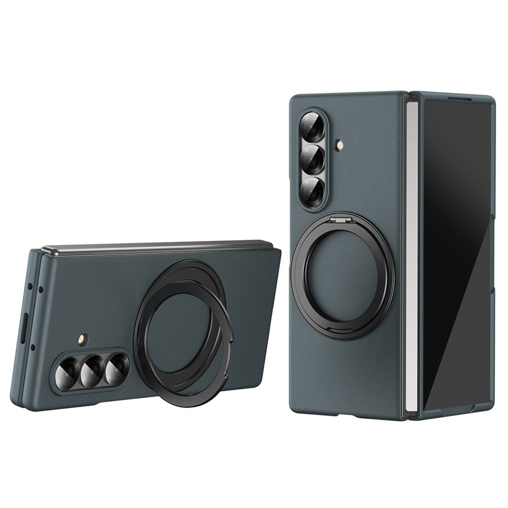 For Samsung Galaxy Z Fold7 5G Magnetic Case Ring Kickstand Hard PC Cover with Tempered Glass Screen Film