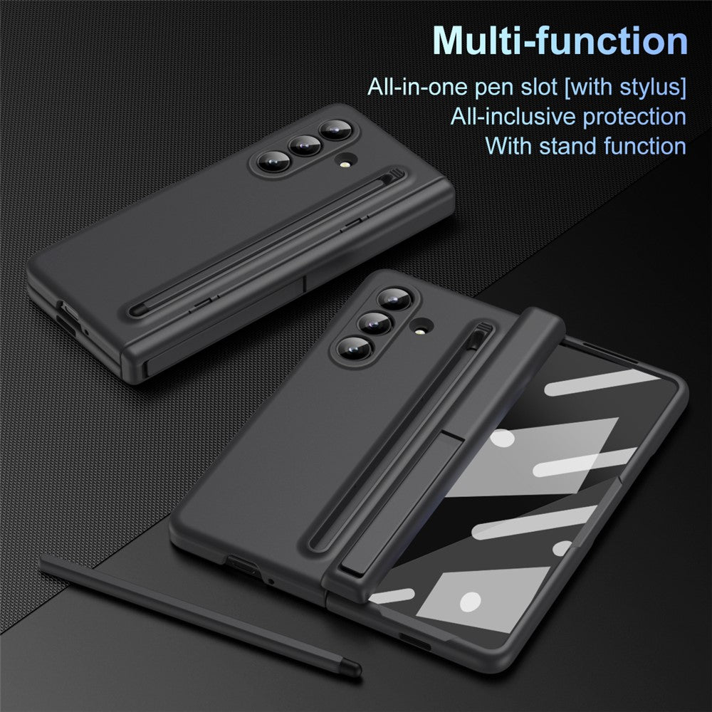 For Samsung Galaxy Z Fold7 5G Case Kickstand PC Phone Back Cover with Stylus and Tempered Glass Film