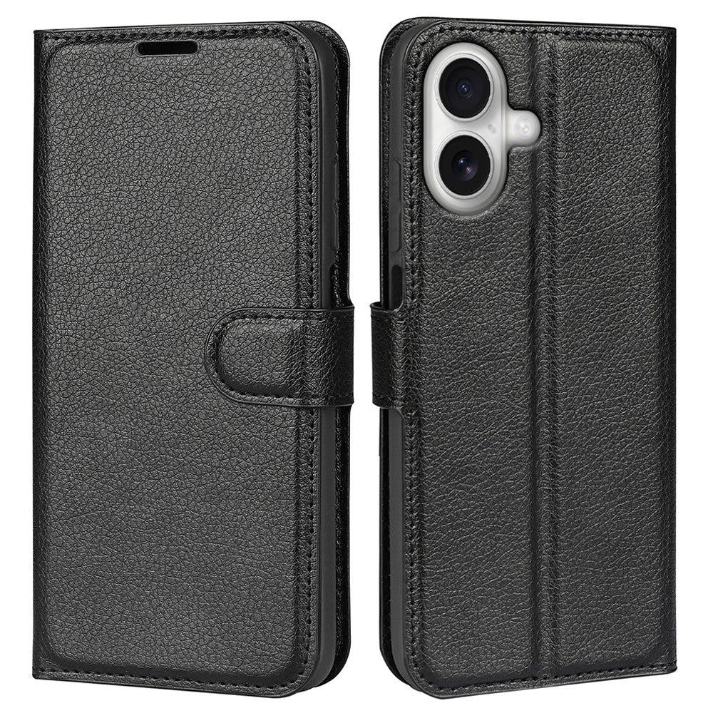 iPhone 17-skal med litchitextur, stötsäkert läderplånboksfodral