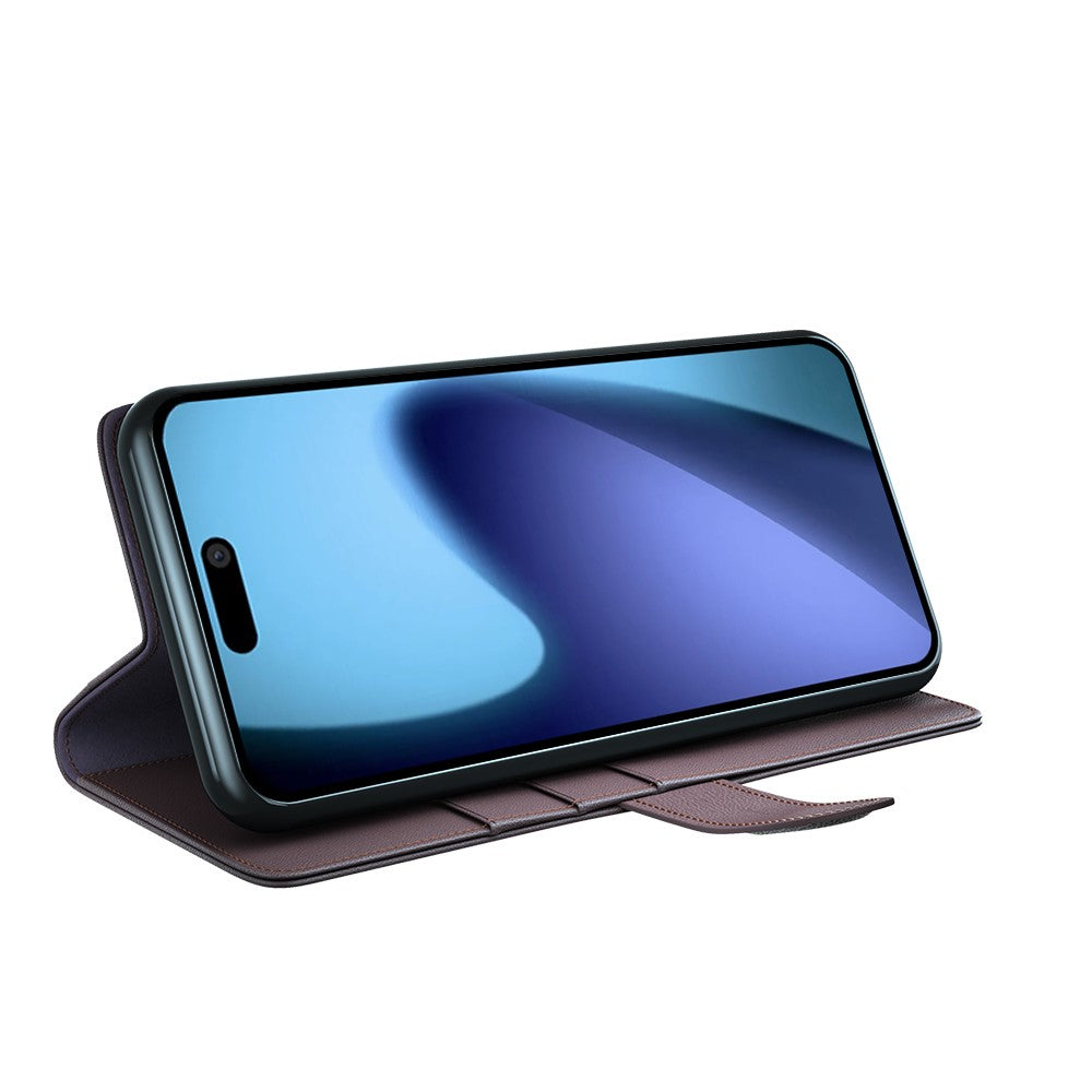 For iPhone 17 Case Genuine Split Leather Phone Cover with Wallet Stand