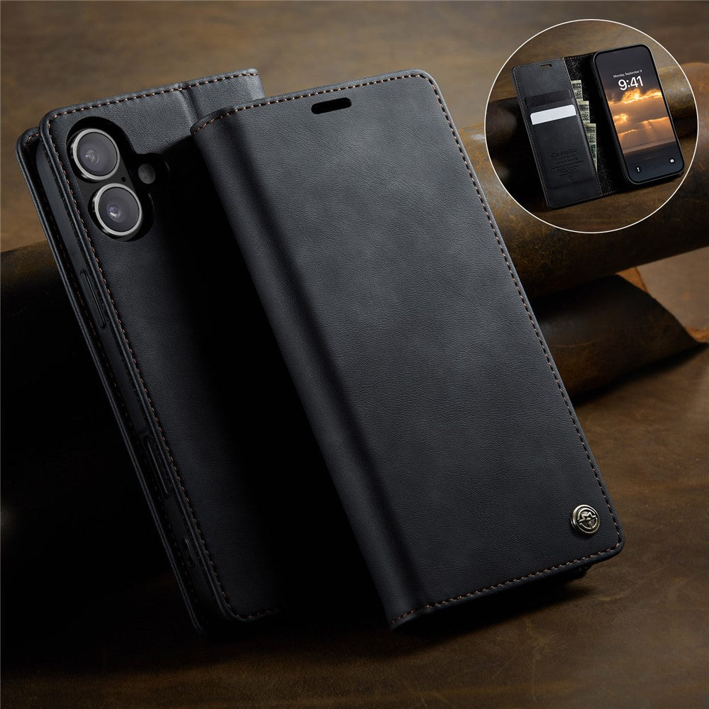 CASEME For iPhone 16 Plus Case  033 Series RFID Blocking Wallet Stand Calf Texture Leather Phone Cover