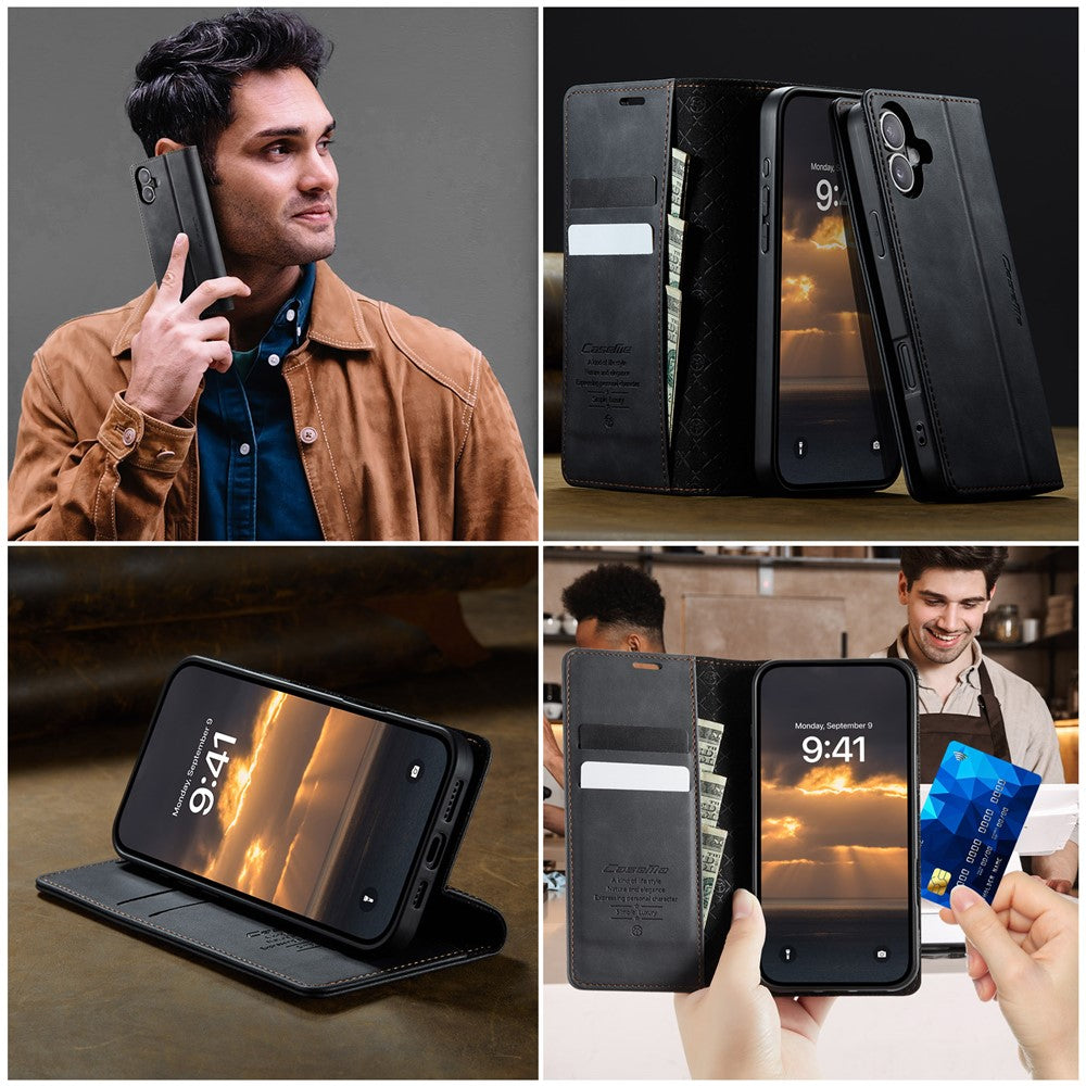 CASEME For iPhone 16 Plus Case  033 Series RFID Blocking Wallet Stand Calf Texture Leather Phone Cover