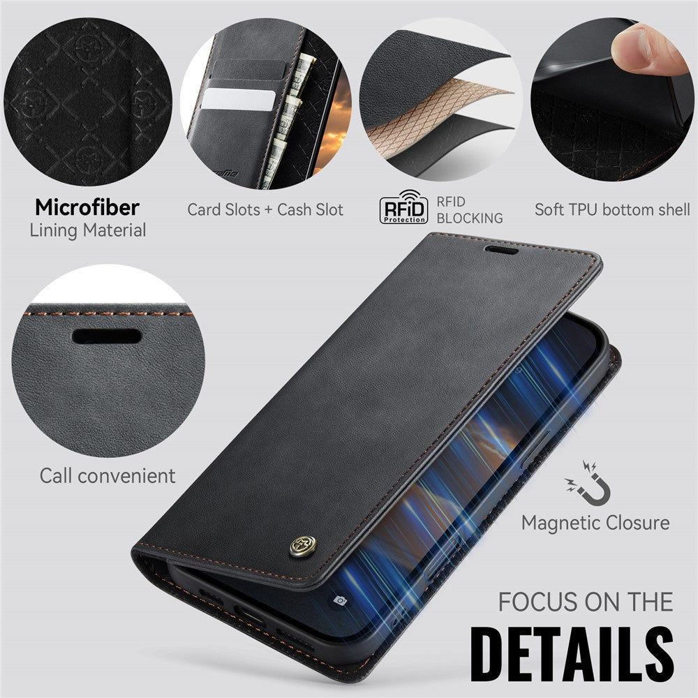 CASEME For iPhone 16 Plus Case  033 Series RFID Blocking Wallet Stand Calf Texture Leather Phone Cover