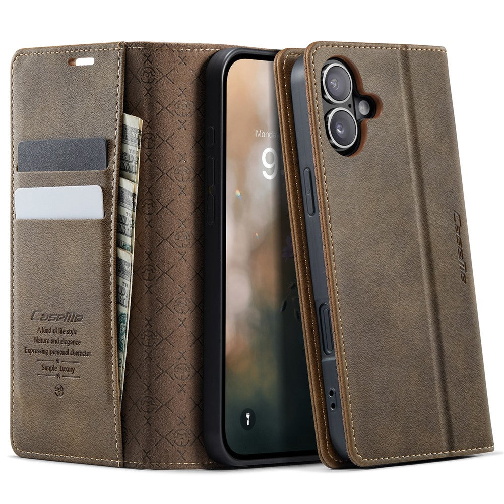 CASEME For iPhone 16 Plus Case  033 Series RFID Blocking Wallet Stand Calf Texture Leather Phone Cover
