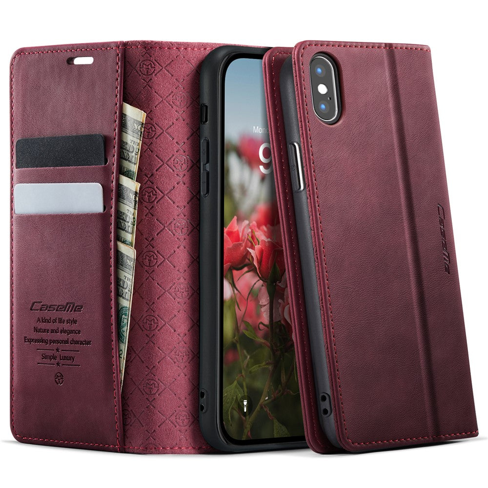 CASEME til iPhone XS Max 6,5 tommer cover 033-serien RFID-blokerende pungstativ kalveskindstekstur læder telefoncover