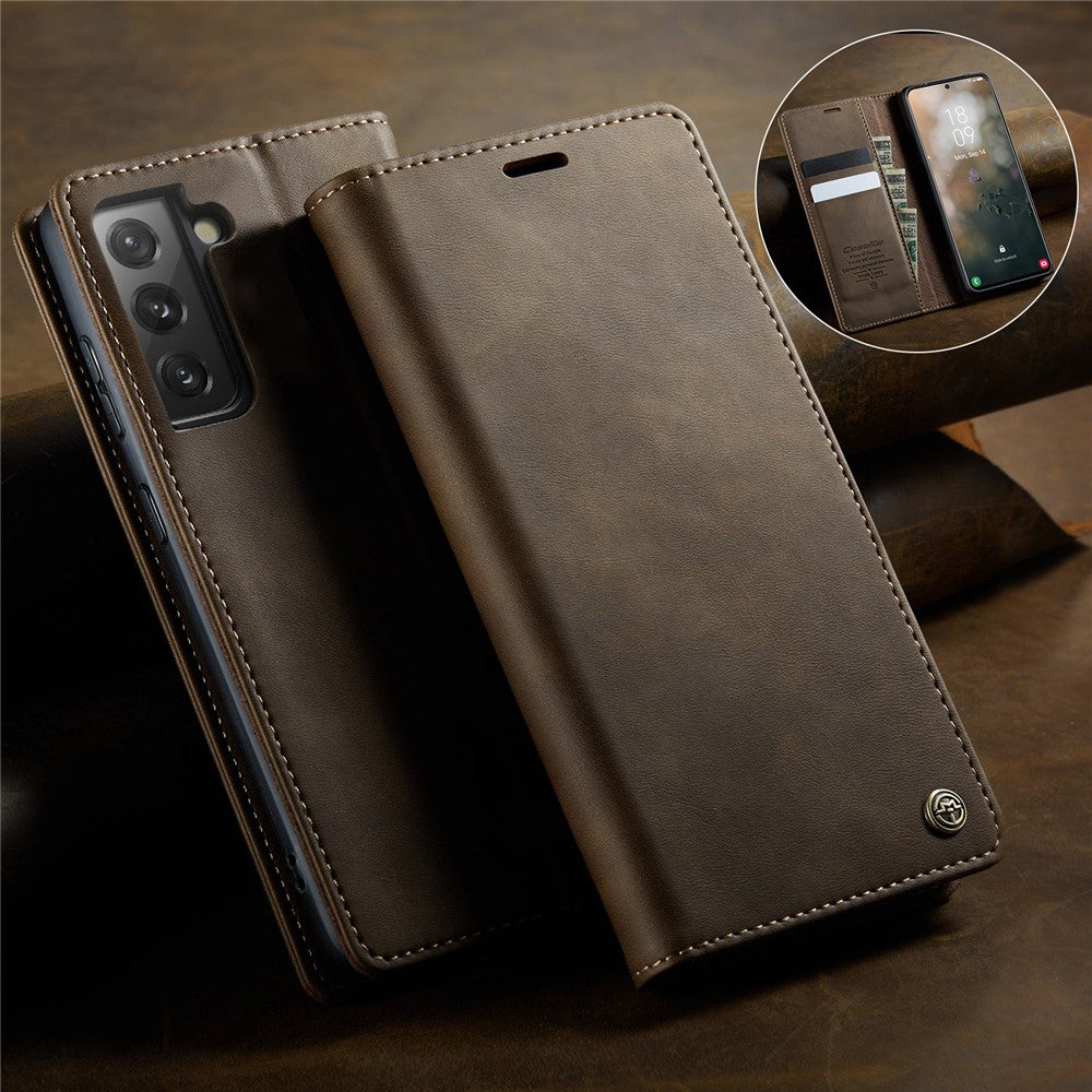CASEME For Samsung Galaxy S21+ 5G Case 033 Series RFID Blocking Wallet Stand Calf Texture Leather Phone Cover