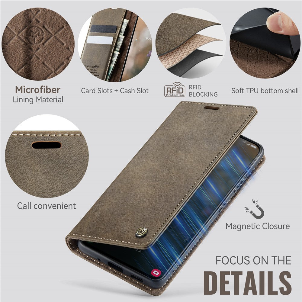 CASEME For Samsung Galaxy S21 FE 5G Case  033 Series RFID Blocking Wallet Stand Calf Texture Leather Phone Cover