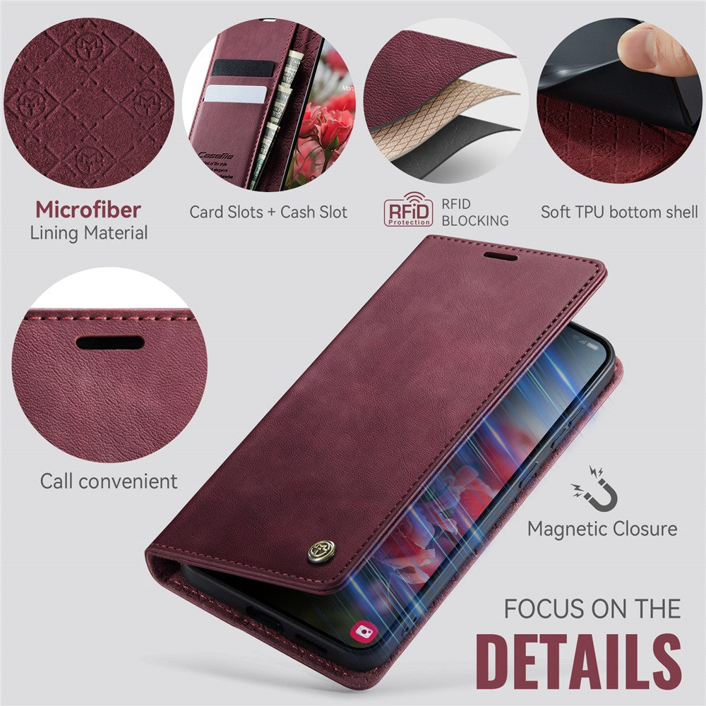 CASEME til Samsung Galaxy S25+ / Galaxy S24+ etui 033 Series RFID Blokerende Pung Stand Kalvestruktur Læder Telefoncover