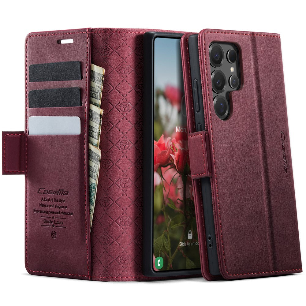 CASEME For Samsung Galaxy S24 Ultra Case 033 Series RFID Blocking Wallet Stand Calf Texture Leather Phone Cover
