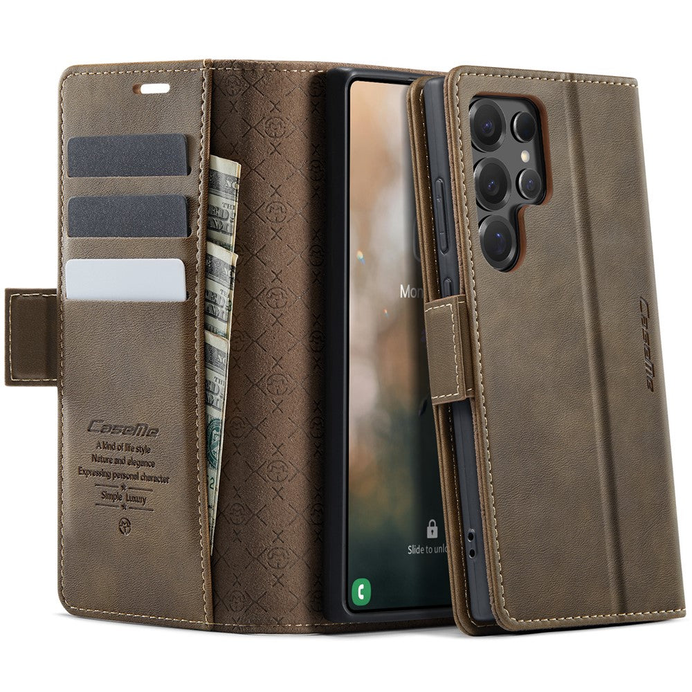 CASEME For Samsung Galaxy S24 Ultra Case 033 Series RFID Blocking Wallet Stand Calf Texture Leather Phone Cover