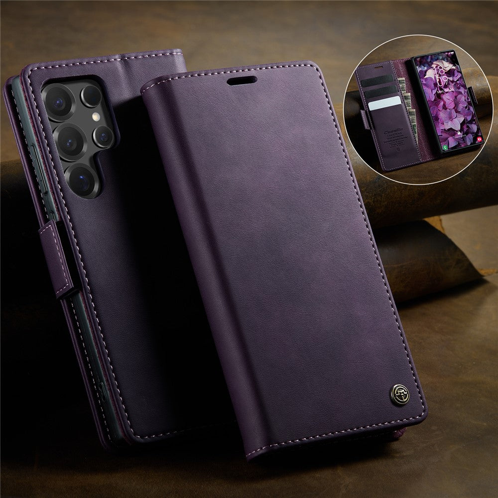 CASEME For Samsung Galaxy S24 Ultra Case 033 Series RFID Blocking Wallet Stand Calf Texture Leather Phone Cover