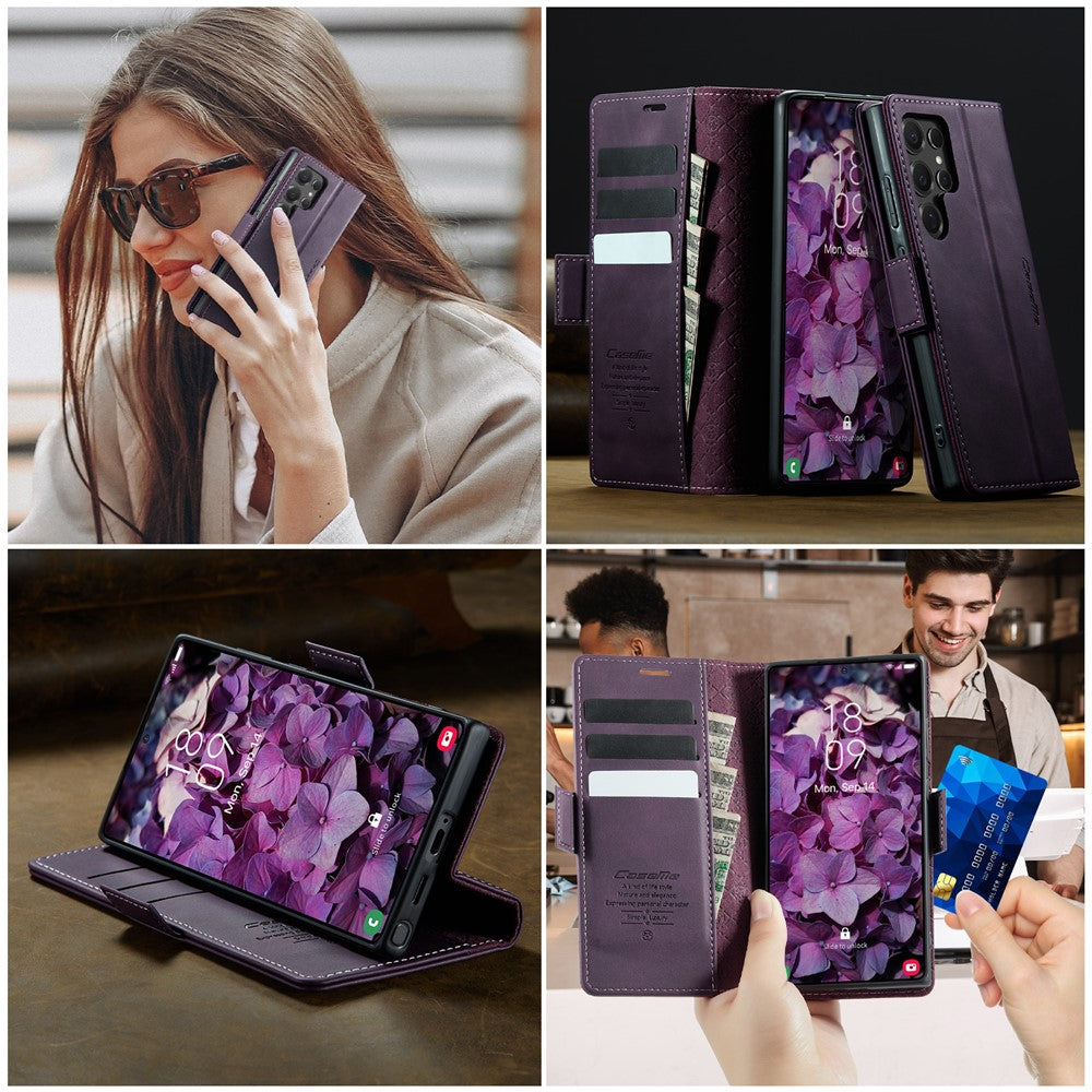 CASEME For Samsung Galaxy S24 Ultra Case 033 Series RFID Blocking Wallet Stand Calf Texture Leather Phone Cover