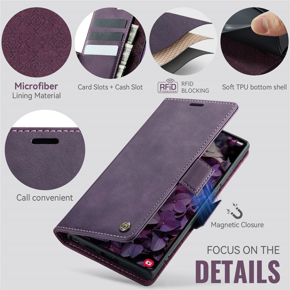 CASEME For Samsung Galaxy S24 Ultra Case 033 Series RFID Blocking Wallet Stand Calf Texture Leather Phone Cover