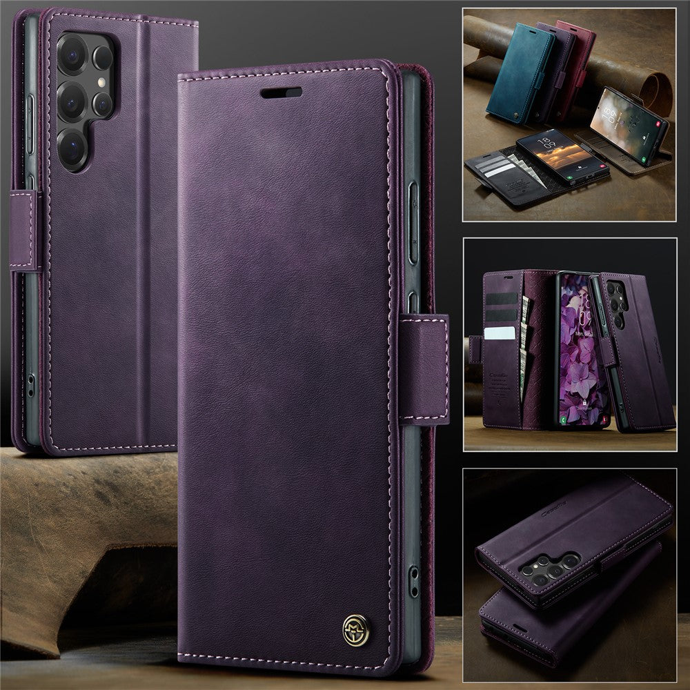 CASEME For Samsung Galaxy S24 Ultra Case 033 Series RFID Blocking Wallet Stand Calf Texture Leather Phone Cover