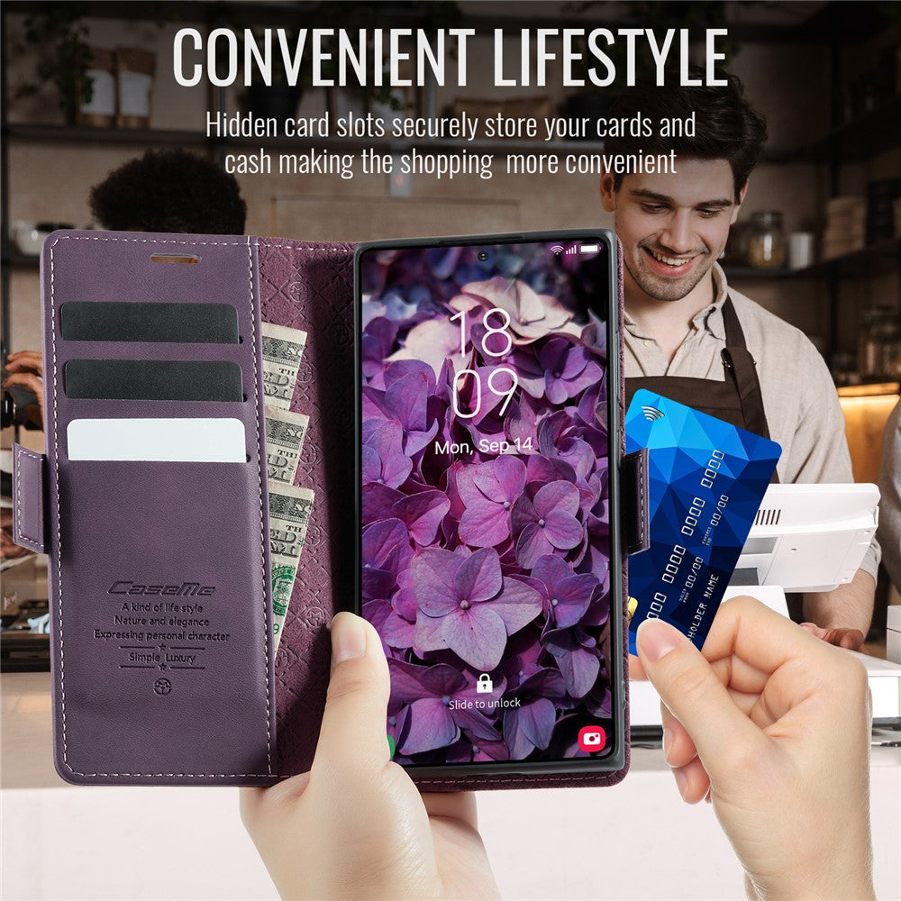 CASEME For Samsung Galaxy S24 Ultra Case 033 Series RFID Blocking Wallet Stand Calf Texture Leather Phone Cover