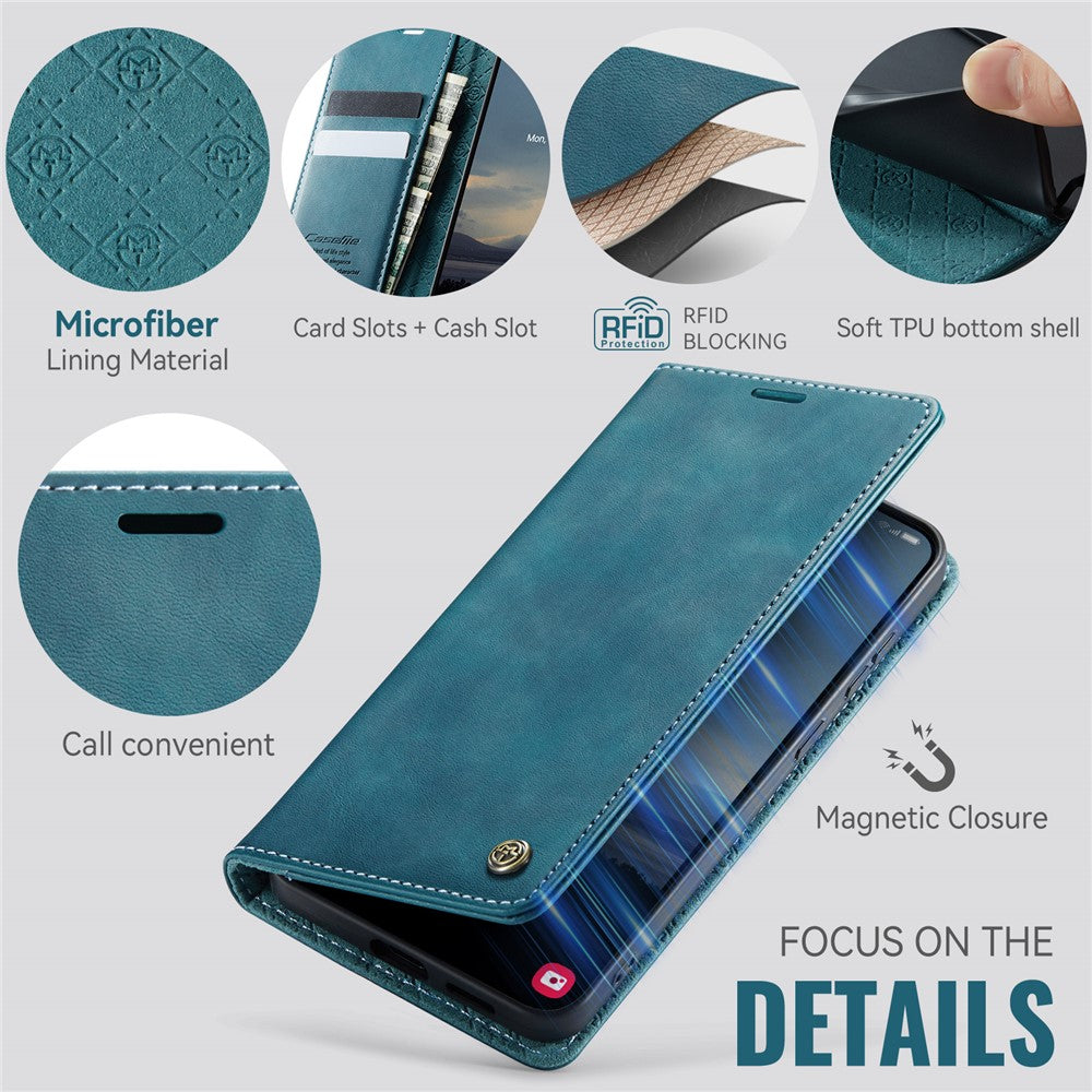 CASEME For Samsung Galaxy S25 Edge Case 033 Series RFID Blocking Wallet Stand Calf Texture Leather Phone Cover