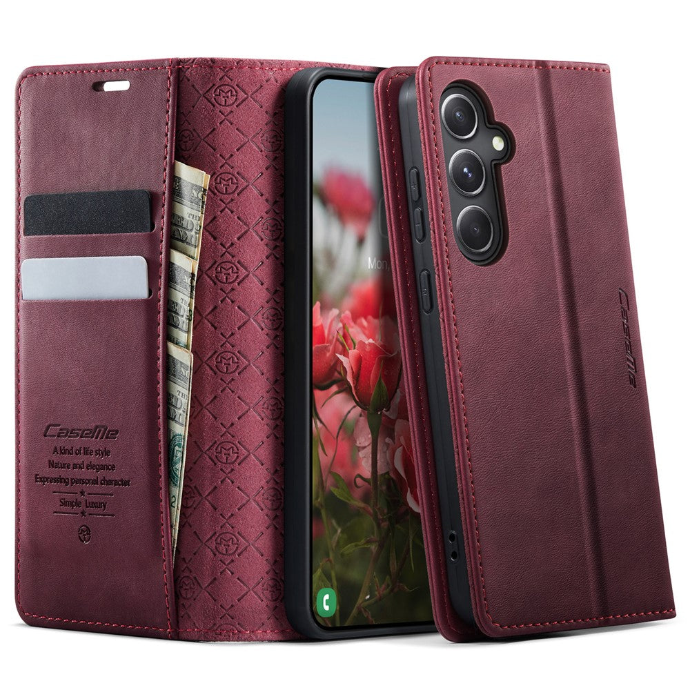 CASEME För Samsung Galaxy S23 FE Skal 033 Serien RFID-blockerande plånboksfodral med kalvstruktur i läder