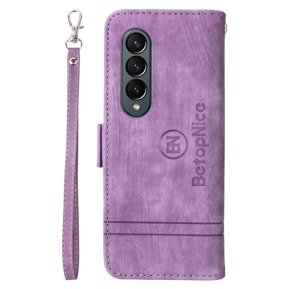 BETOPNICE 001 til Samsung Galaxy Z Fold4 5G, PU-læder med prægede syninger, dobbelt magnetisk spænde, pungcover med stativ
