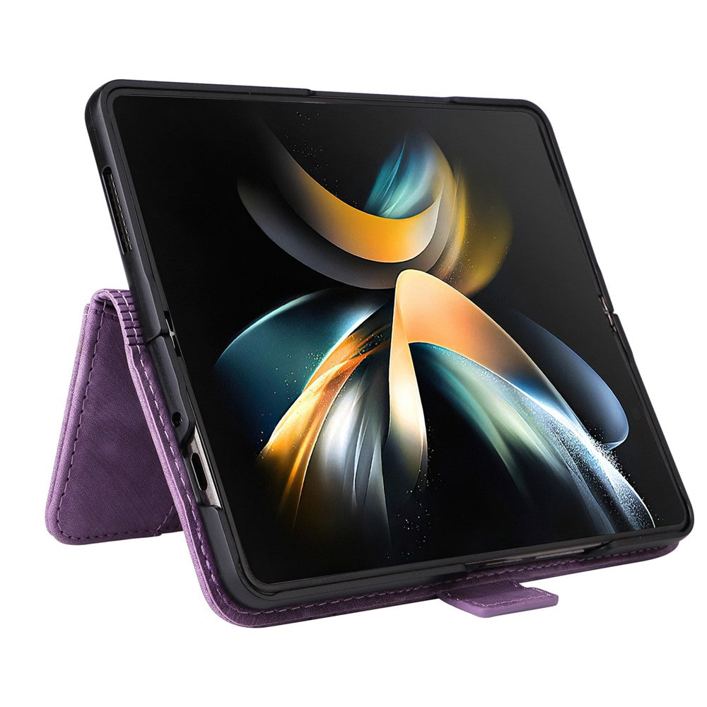 BETOPNICE 001 til Samsung Galaxy Z Fold4 5G, PU-læder med prægede syninger, dobbelt magnetisk spænde, pungcover med stativ