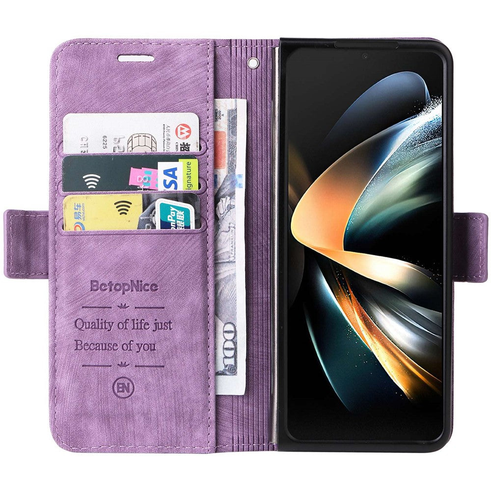 BETOPNICE 001 til Samsung Galaxy Z Fold4 5G, PU-læder med prægede syninger, dobbelt magnetisk spænde, pungcover med stativ