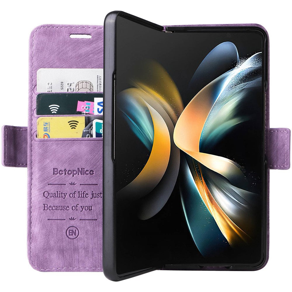 BETOPNICE 001 til Samsung Galaxy Z Fold4 5G, PU-læder med prægede syninger, dobbelt magnetisk spænde, pungcover med stativ