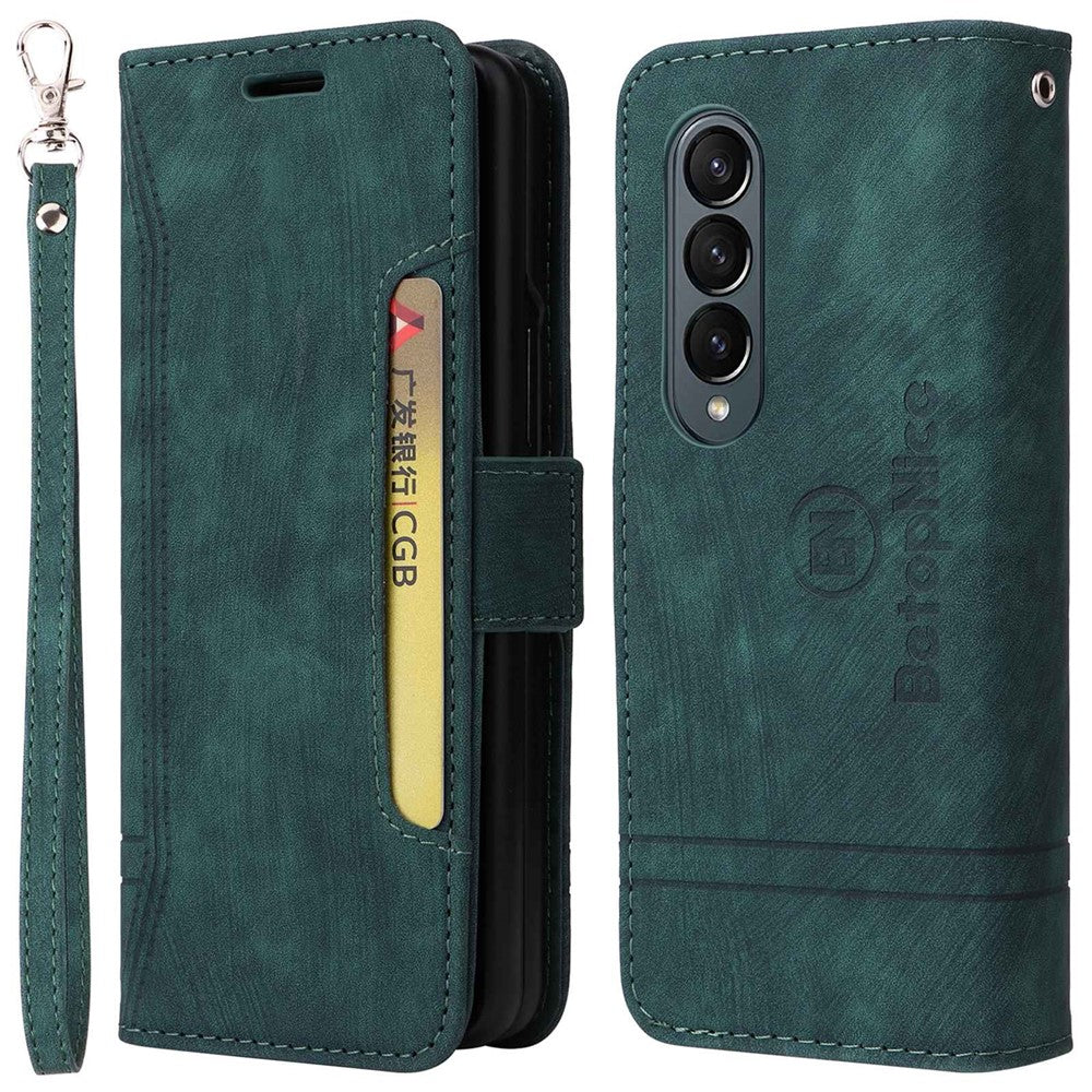 BETOPNICE 001 til Samsung Galaxy Z Fold4 5G, PU-læder med prægede syninger, dobbelt magnetisk spænde, pungcover med stativ