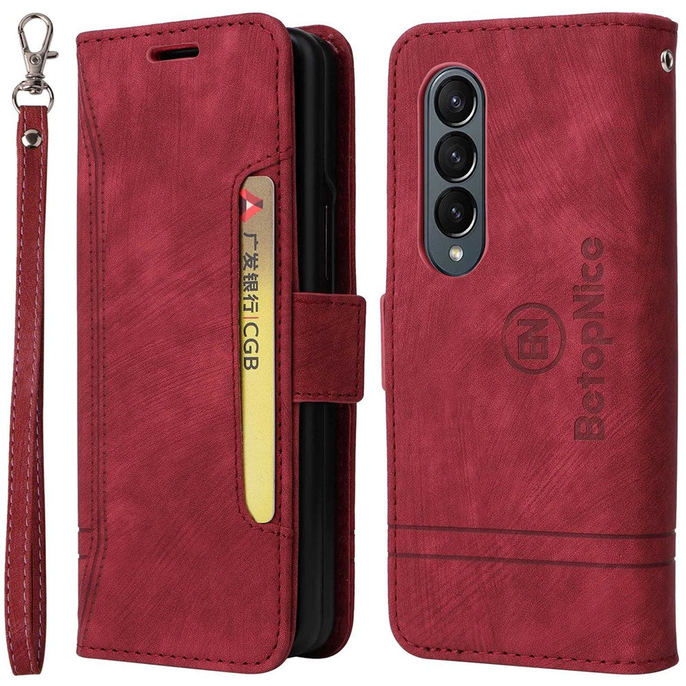 BETOPNICE 001 til Samsung Galaxy Z Fold4 5G, PU-læder med prægede syninger, dobbelt magnetisk spænde, pungcover med stativ