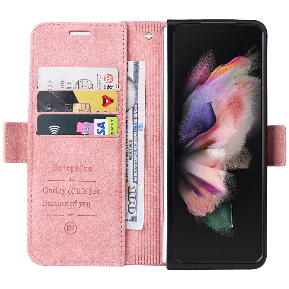 BETOPNICE 001 For Samsung Galaxy Z Fold3 5G Imprinted Stitching Line PU Leather Stand Wallet Cover Shockproof Phone Case