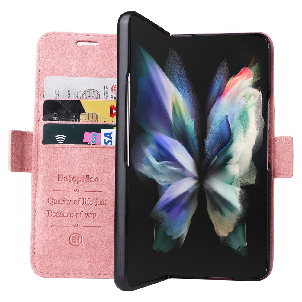 BETOPNICE 001 For Samsung Galaxy Z Fold3 5G Imprinted Stitching Line PU Leather Stand Wallet Cover Shockproof Phone Case