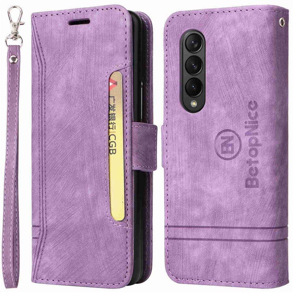 BETOPNICE 001 For Samsung Galaxy Z Fold3 5G Imprinted Stitching Line PU Leather Stand Wallet Cover Shockproof Phone Case