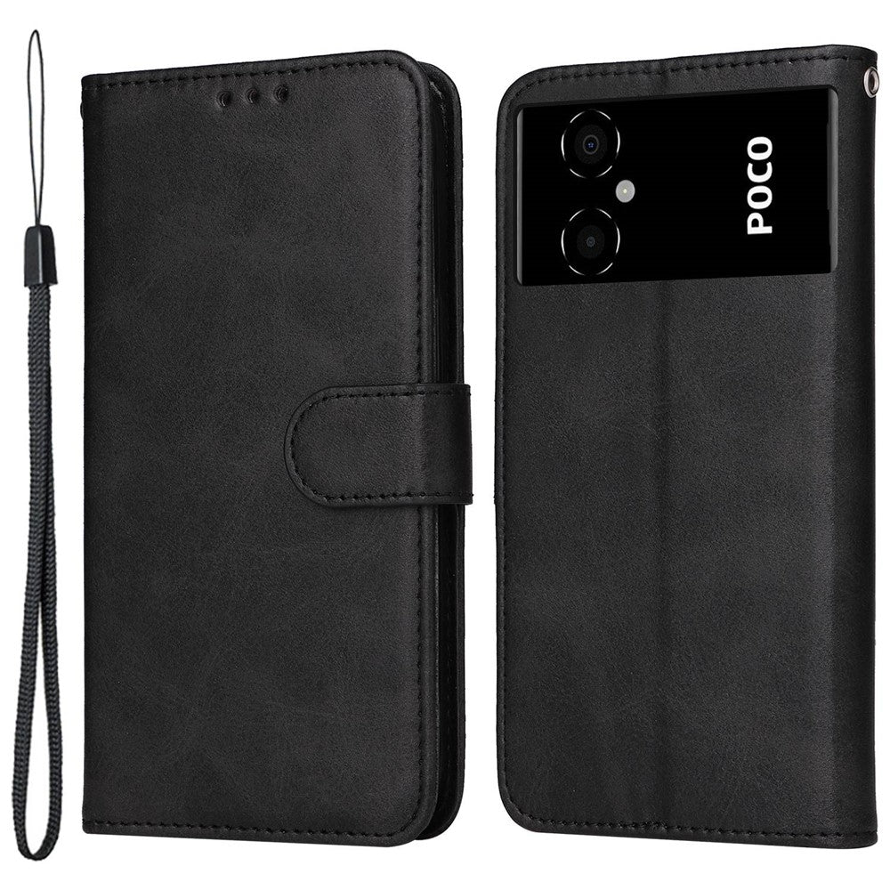 For Xiaomi Poco M4 5G / Poco M5 (India) 4G Calf Texture PU Leather Shockproof Cover Stand Wallet Cell Phone Case