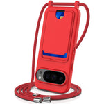 For Google Pixel 10 Pro XL Case Liquid Silicone Card Holder Back Phone Cover with Lanyard